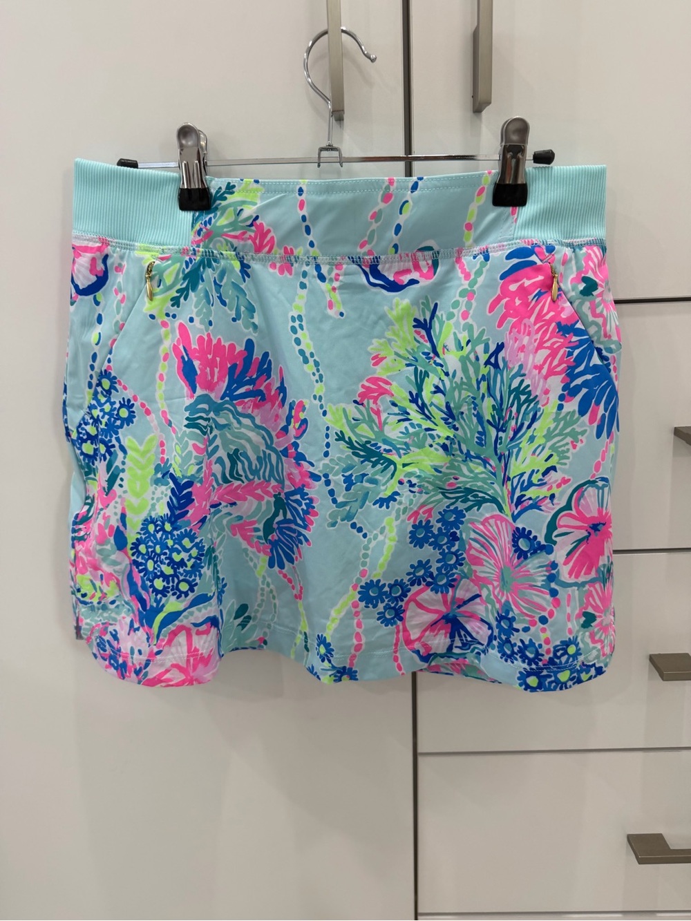 Lilly Pulitzer Aqua Floral Print Skort with Pink & Blue Accents
